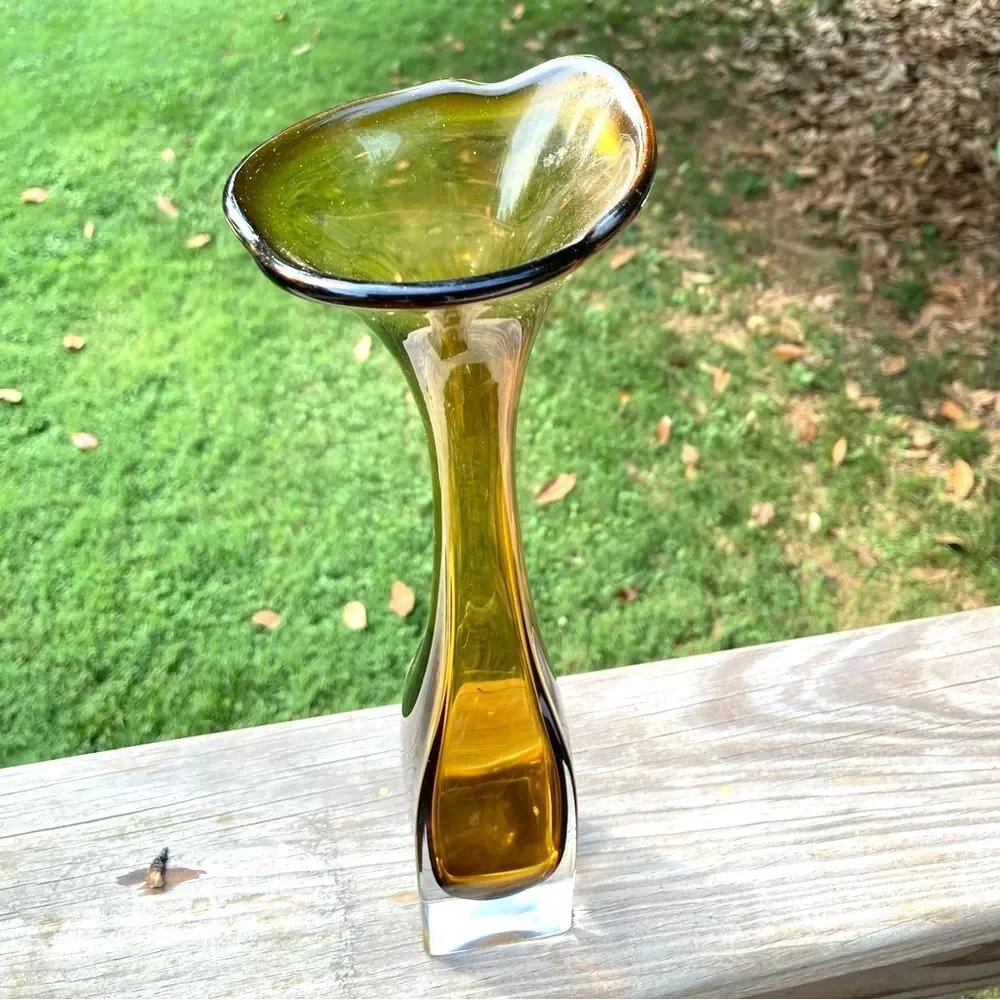 Bo Borgstrom Jack In The Pulpit Vintage 1960s Swedish Amber Glass Vase 12.5 in